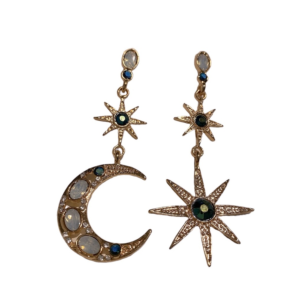 Betsey Johnson “Celestial Star and moon” mismatch blue earrings